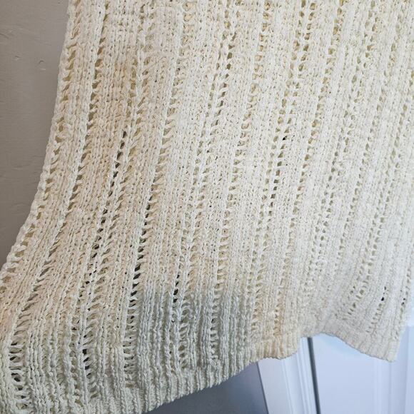 Torrid Open Knit Blouse Women 2X Cream Boho Cottage Coastal Short Sleeve Neutral - Picture 4 of 9